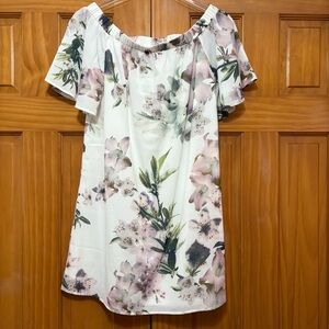 Lulu's Floral Off-Shoulder Dress in Cream and Pink Size Small NWT